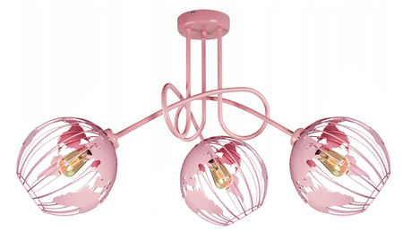 Lampa sufitowa do pokoju dziewczynki różowa  Edison Globus 3 punktowa
