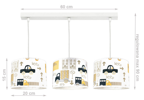 Lampa sufitowa do pokoju chłopca w Autka żółte 3 punktowa 