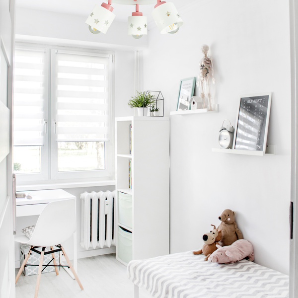 Lampa sufitowa do pokoju dziewczynki biało - różowa w gwiazdki 3xE27 led