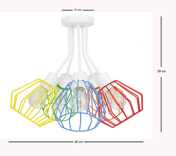 Lampa sufitowa do pokoju dziecięcego 5-punktowa kolorowy druciak Artemis 5xE27 Led 