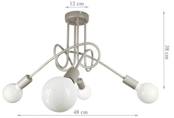 Lampa sufitowa do pokoju chłopca i dziewczynki szara Tęczowy Zawijas 4xE27 Led 