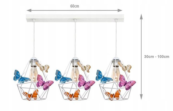 Lampa sufitowa do pokoju dziewczynki biała Motylek Loft 3xE27 