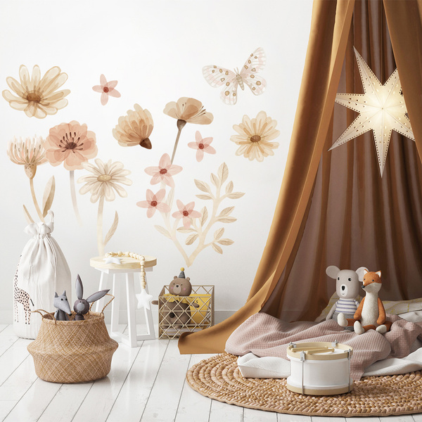 Naklejki na ścianę do pokoju dziecka w stylu Boho Kwiaty Łąka Zestaw 1