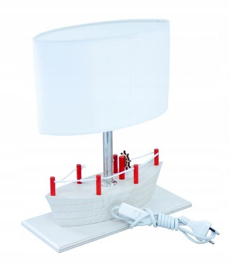 Lampa stołowa dla dzieci Statek drewniany biały