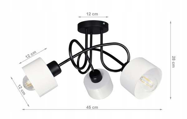 Lampa sufitowa do pokoju młodzieżowego biało-czarna Zakręcony Kubeczek 3xE27 Led 
