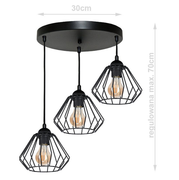 Lampa sufitowa do pokoju młodzieżowego czarna druciak WIRE 3xE27 Led 