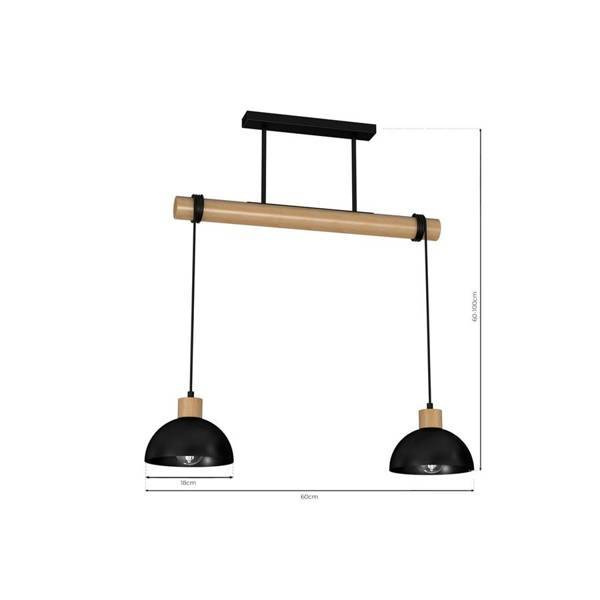 Lampa wisząca ERIK, MLP7225, czarny/drewno, 2x60W E27