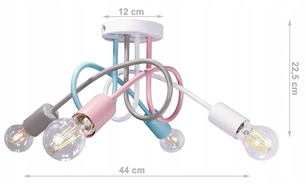 Lampa sufitowa do pokoju dziewczynki pastelowa Tęczowy Zawijas 4xE27 Led 