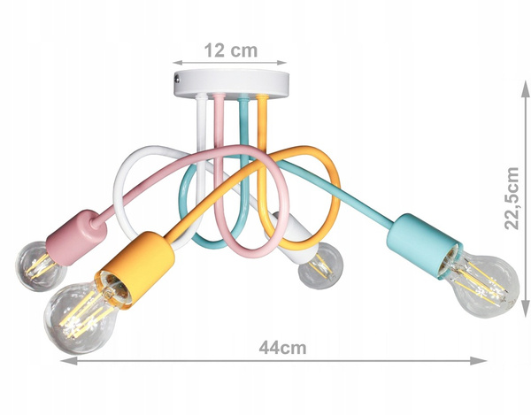 Lampa sufitowa do pokoju dziewczynki pastelowa Tęczowy Zawijas 4xE27 Led 