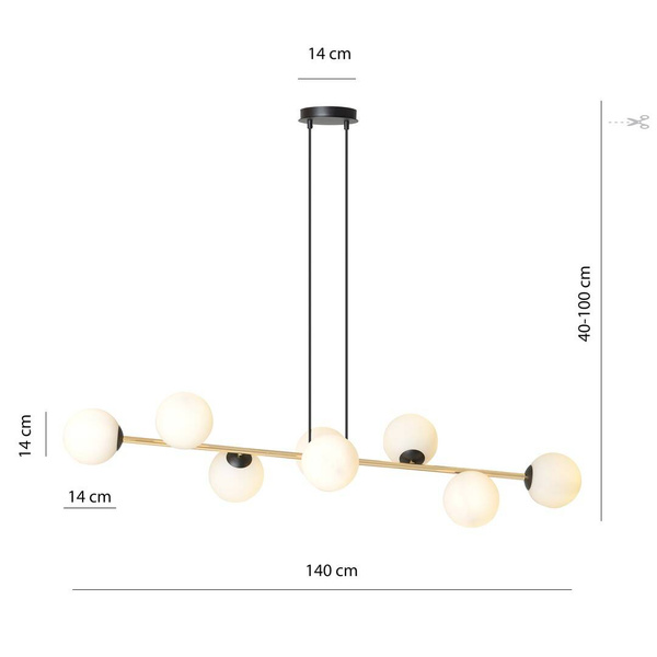 Nowoczesna lampa wisząca nad wyspę biało- złota GRAVITY 8 BL OPAL