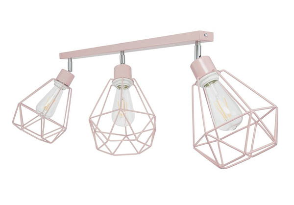 Lampa sufitowa dla dziewczynki pastelowy róż nowoczesny druciak w stylu loft Carmen 3xE27