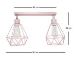 Lampa sufitowa do pokoju dziewczynki różowa pastelowa druciak w stylu loft Carmen 2xE27
