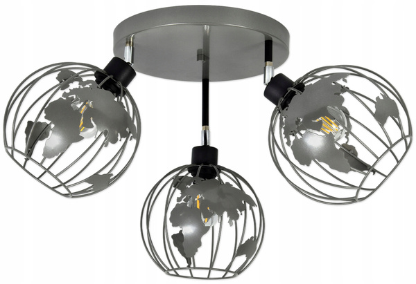 Lampa sufitowa do pokoju młodzieżowego szara Zakręcony Globus 3xE27 Led