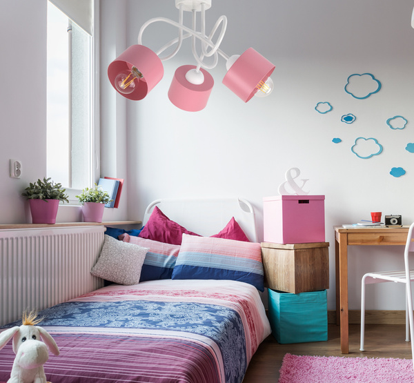 Lampa sufitowa do pokoju dziewczynki biało-różowa Zaczarowany Kubeczek 3xE27 Led 