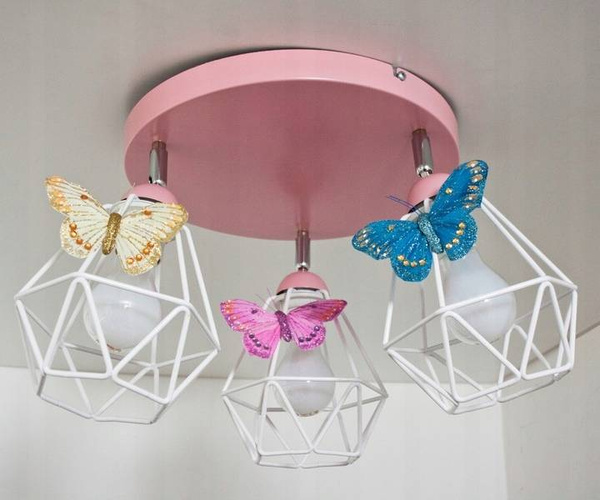 Lampa sufitowa do pokoju dziewczynki różowa Motylek Druciak Loft 3xE27 Led 