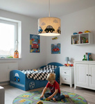 Lampa wisząca do pokoju chłopca w stylu Boho Autka średnica 35 cm 1xE27 Led 