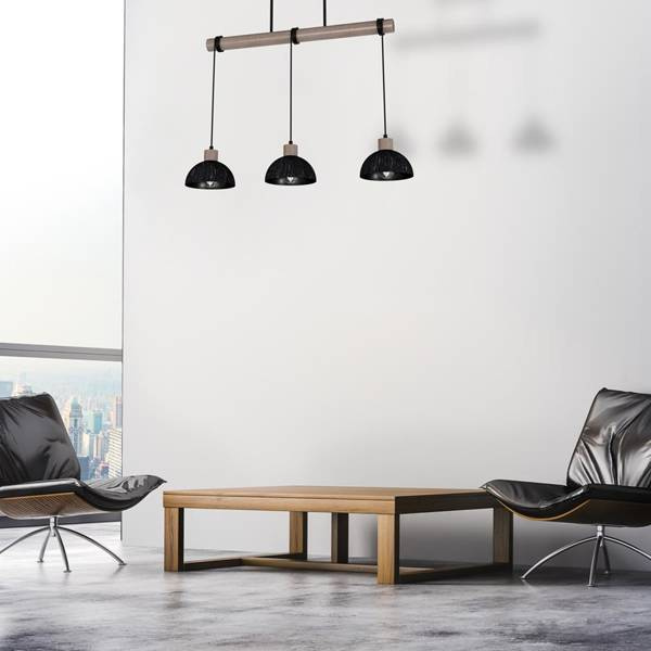 Lampa wisząca ERIK, MLP7640, przecierany czarny/drewno patynowane, 3x60W E27