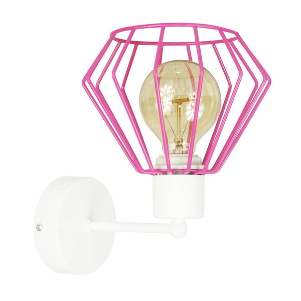 Lampa ścienna kinkiet do pokoju dziewczynki biało-różowy druciak loft 1xE27