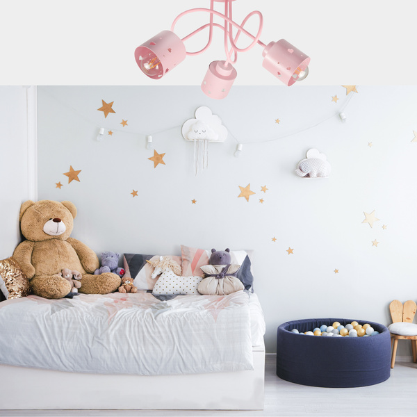 Lampa sufitowa do pokoju dziewczynki różowa w serca loft 3xE27