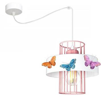 Lampa sufitowa do pokoju dziewczynki biało-różowa pojedyncza Motylek PR1