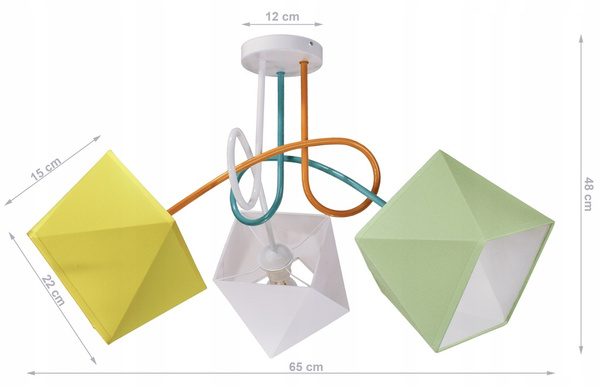 Lampa sufitowa do pokoju dziecka kolorowe abażury Zakręcony Diamencik 3xE27 Led 