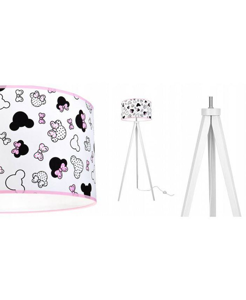 Lampa podłogowa do pokoju dziewczynki drewniana trójnóg Myszki Miki 