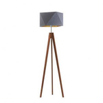 Lampa podłogowa Diament Gold – drewniana stojąca lampa ze złotym abażurem