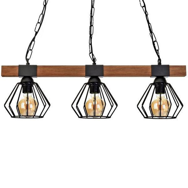 Industrialna lampa wisząca ULF BLACK / WOOD 3xE27 60W MLP6193
