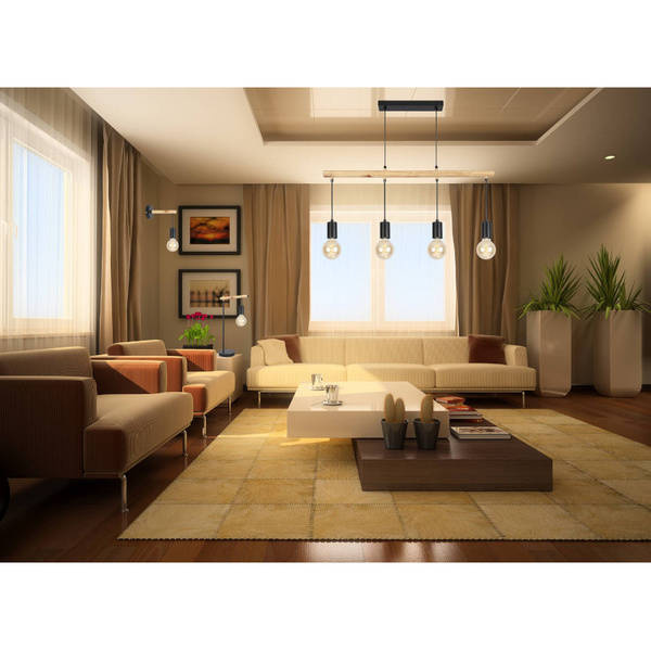 Lampa wisząca czarna + drewno 4x60W Izzy 34-77929