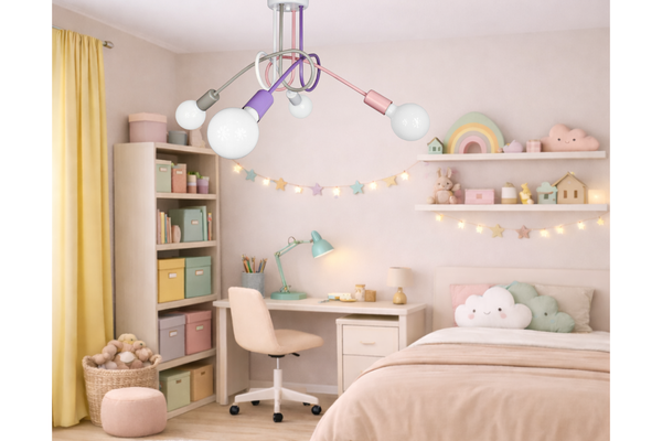 Lampa sufitowa do pokoju dziewczynki pastelowa Tęczowy Zawijas 4xE27 Led 