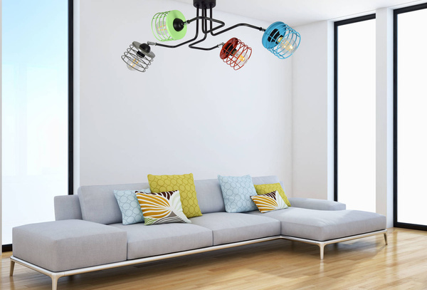 Lampa sufitowa do pokoju młodzieżowego w stylu loft Edison Koszyk 4xE27 LED