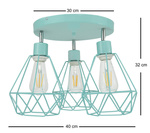 Lampa sufitowa do pokoju dziecka turkusowa w stylu loft nowoczesny druciak Carmen 3xE27