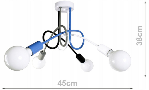 Lampa sufitowa do pokoju dziecka  kolorowa Tęczowy Zawijas 4xE27 Led 
