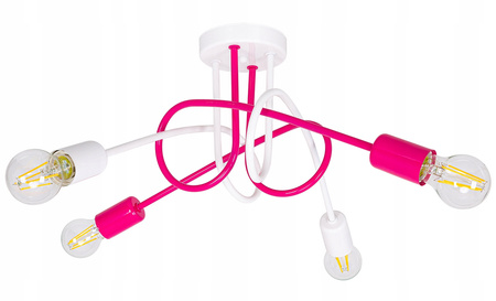 Lampa sufitowa do pokoju dziewczynki biało-różowa Magiczny Zawijas 4xE27 Led