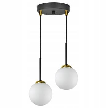 Lampa wisząca czarno-złota mleczne kule 2 źródła światła
