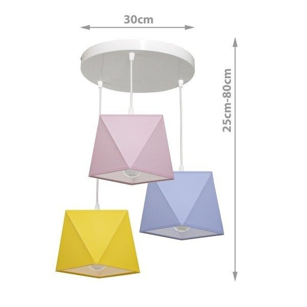 Lampa wisząca do pokoju dziewczynki i chłopca Diamencik 3 kolorowa 