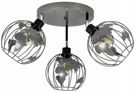 Lampa sufitowa do pokoju młodzieżowego szara Zakręcony Globus 3xE27 Led