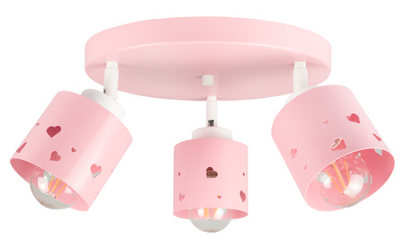 Lampa sufitowa do pokoju dziewczynki różowa w serca 3xE27