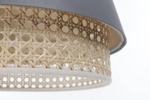 Lampa w stylu Boho podwójny abażur welur i naturalny rattan szara 