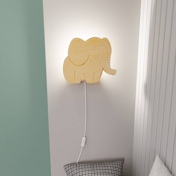Lampka ścienna do pokoju dziecięcego drewniana Słonik SAFARI 1341/K1
