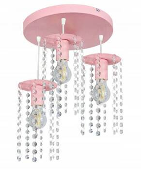 Lampa sufitowa do pokoju dziewczynki różowa Kryształ 3 punktowa