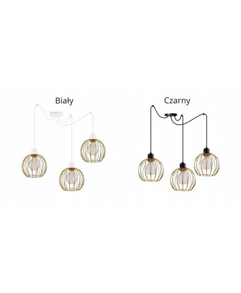 Lampa wisząca pająk złote klosze druciak regulowany