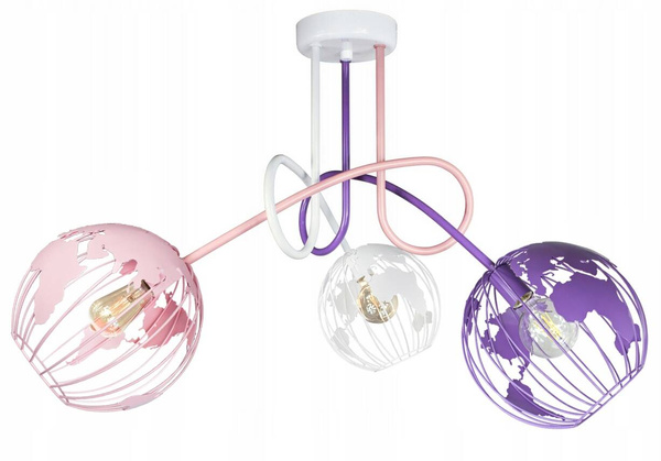 Lampa sufitowa do pokoju dziewczynki różowa  Edison Globus 3 punktowa 