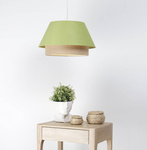 Lampa w stylu Boho podwójny abażur welur i naturalna juta zielona