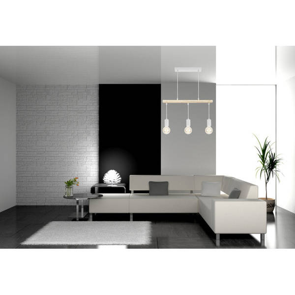 Lampa wisząca biała + drewno 3xE27 IZZY 33-78070