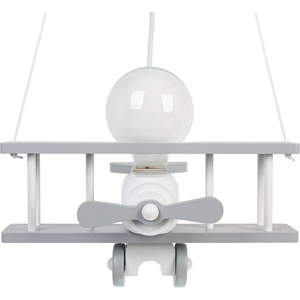 Lampa sufitowa do pokoju dziecka samolot drewniany mały szaro- biały 1xE27 Led 