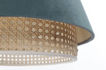 Lampa w stylu Boho podwójny abażur welur i naturalny rattan morska