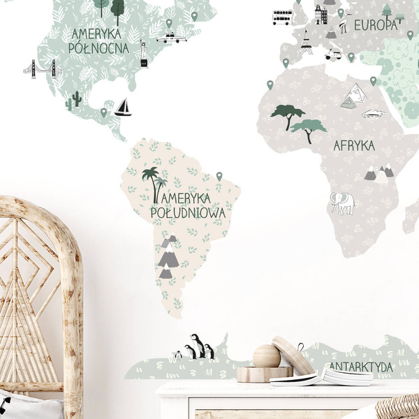 Naklejka na ścianę do pokoju dziecięcego Mapa Świata Tropic Sand S