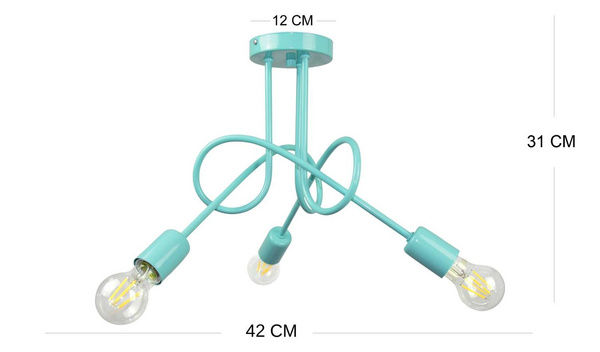  Lampa sufitowa do pokoju chłopca i dziewczynki turkusowa Mondo 3 loft