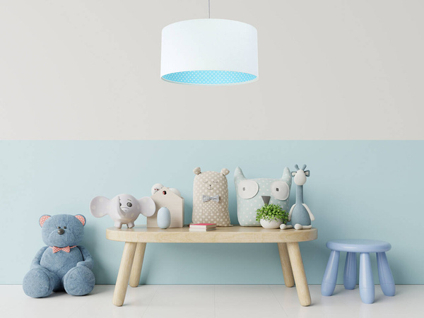 Lampa wisząca do pokoju dziecięcego w kropki na niebieskim tle średnica 40 cm